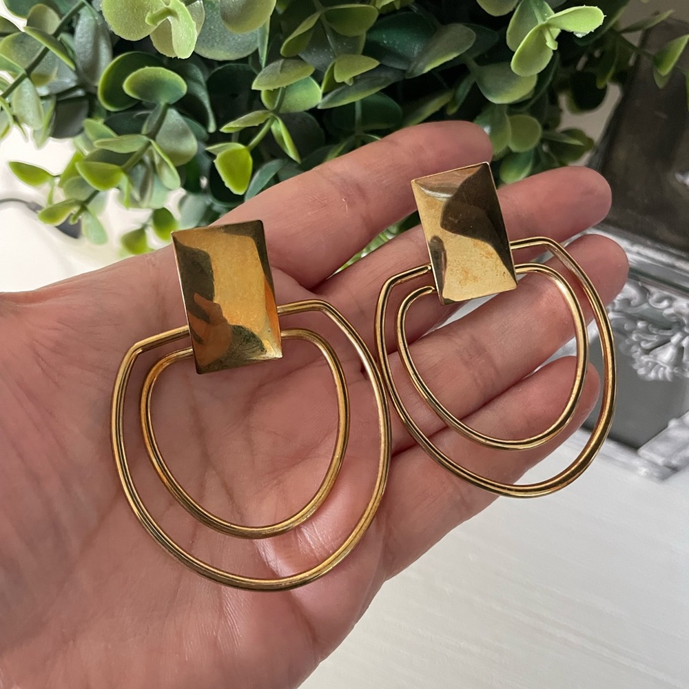 Vintage Geometric Round Stud Dangle Earrings Cont… - image 1